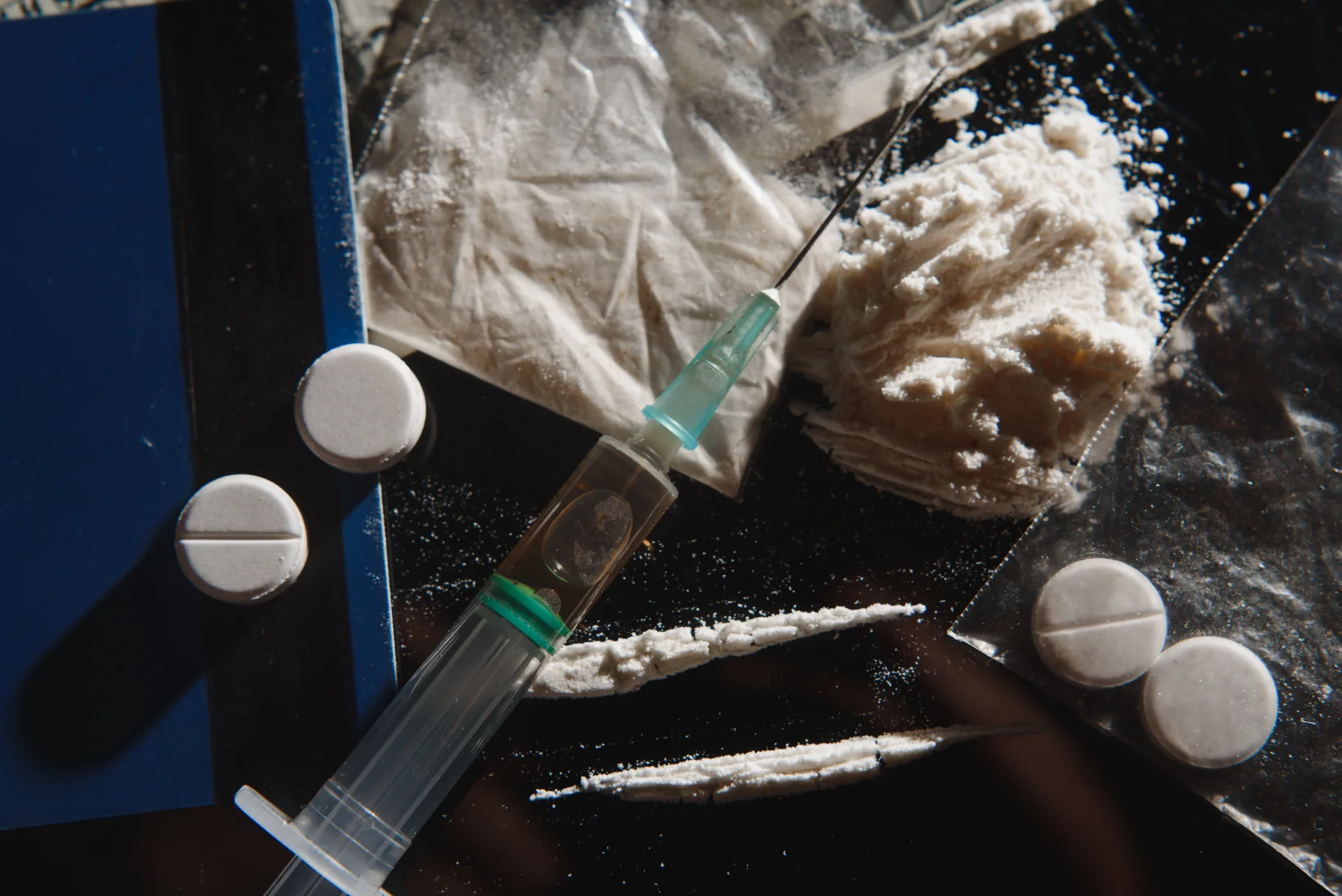 many types of narcotics and drugs represented on